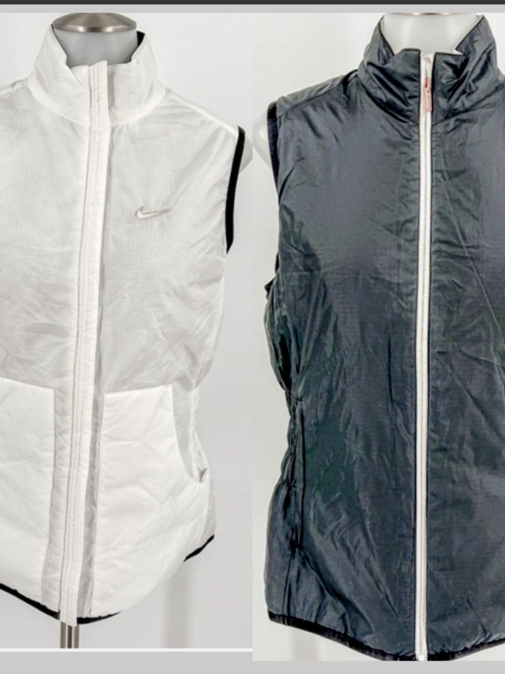 Nike Golf Reversible Smocked Waist Puffer Vest, Black & White Rose Gold Zipper